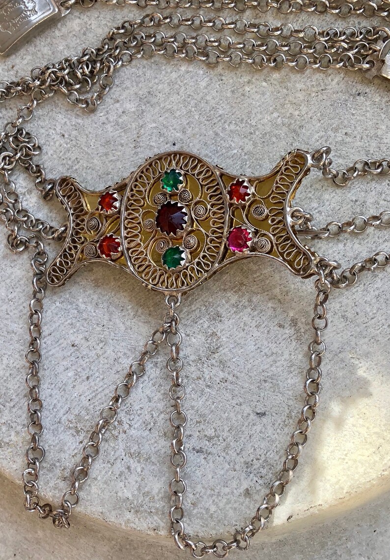 Austro Hungarian Silver Stone Vintage Festoon Necklace Art Nouveau Jewelry image 1