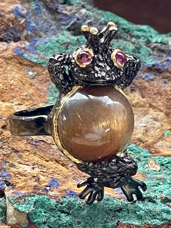 Gold Sterling Silver Frog With Golden Satin. Moon… - image 2