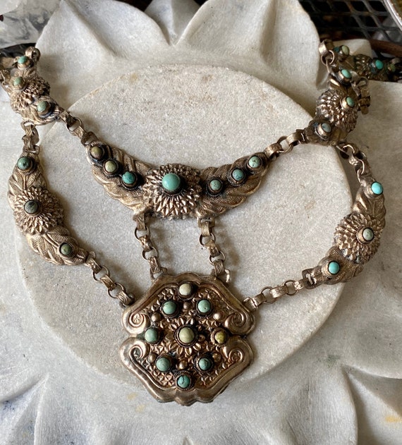 Art Nouveau Old Chinese Chinese Turquoise Silver … - image 1