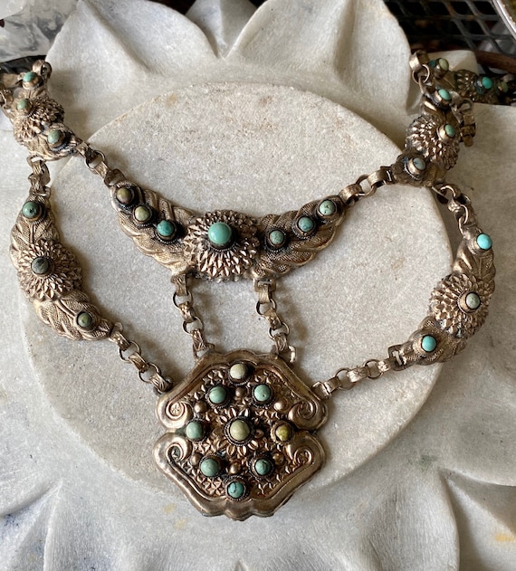 Art Nouveau Old Chinese Chinese Turquoise Silver … - image 1