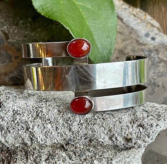Modernist Geometric Sterling Silver Carnelian Vin… - image 6