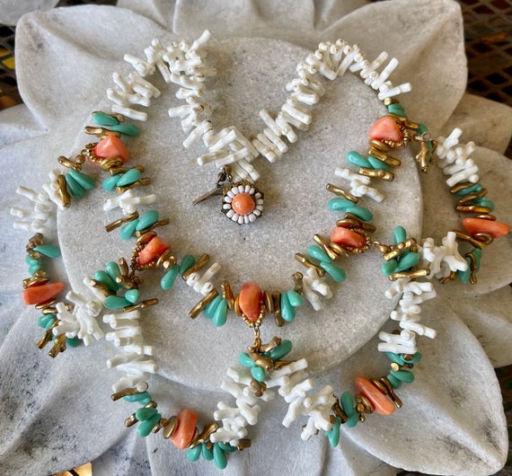 Chunky Lucite Coral and Turquoise Signed Miriam H… - image 1