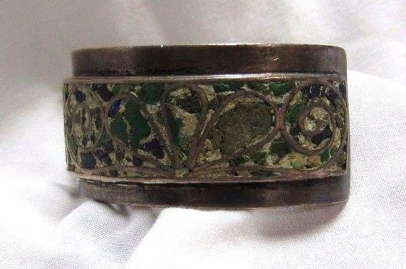 Solid Sterling Silver Mixed Green Stone Mosaic Mi… - image 3