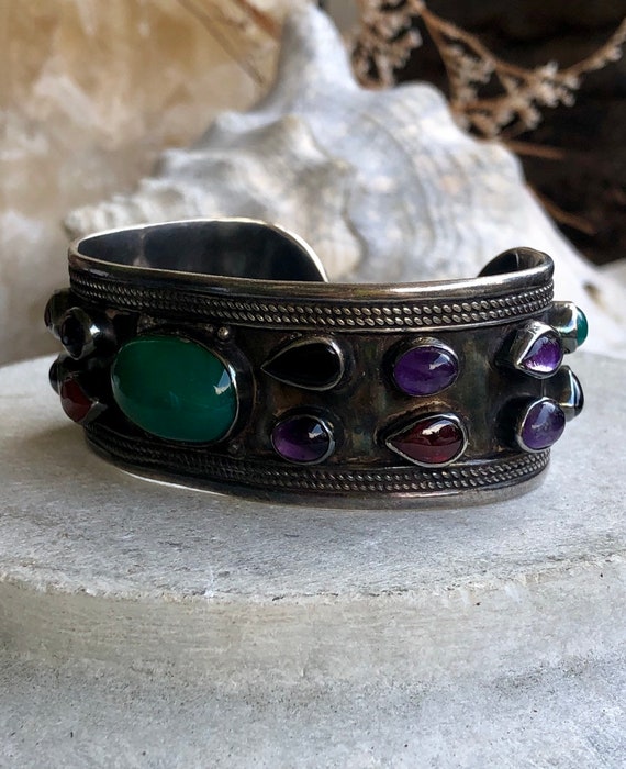 Beautiful Muiltistone Amethyst Green Stone Sterli… - image 2