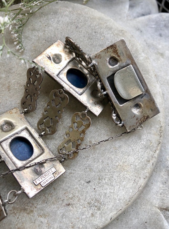 Solid Silver Open Back Blue Sodalite Italian Peru… - image 6