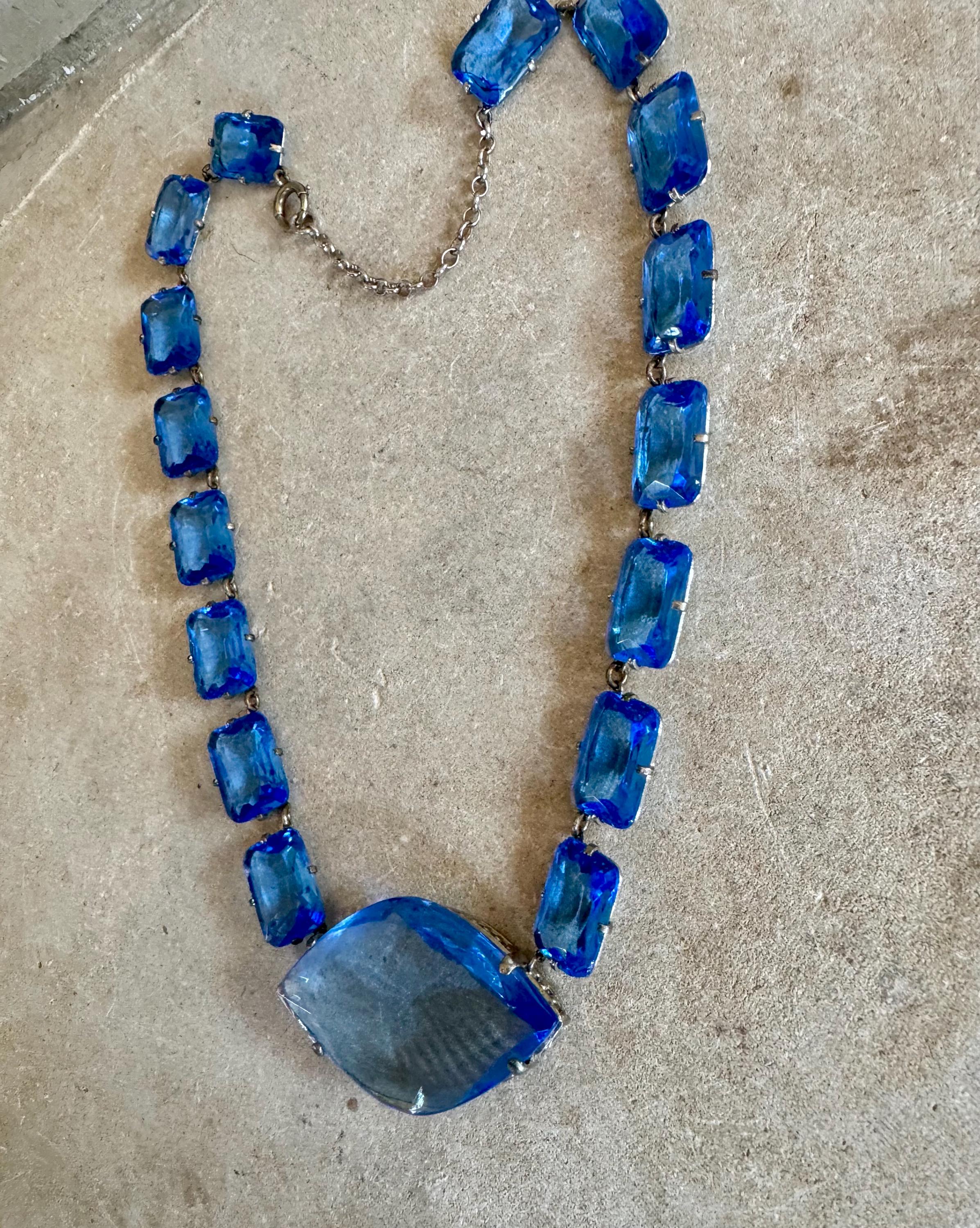 COOLSTEELANDBEYOND Collana Lunga Due Fili Oro Con Cristallo Blu