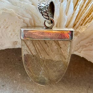 Sterling Silver Rutilated Quartz Crystal Vintage Necklace Pendant