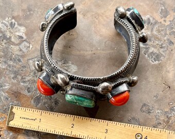 old Tibetan coral　※色味について必ず説明をご確認ください Sterling Silver Red Coral Tibetan Turquoise Long Vintage