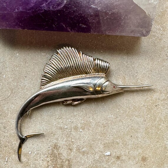 Bold Beautiful Sterling Silver Ruby Eye Swordfish… - image 4