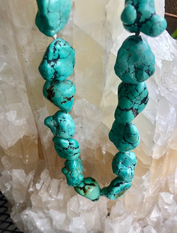 Old Chinese Natural Turquoise Nugget Hand Knotted… - image 2