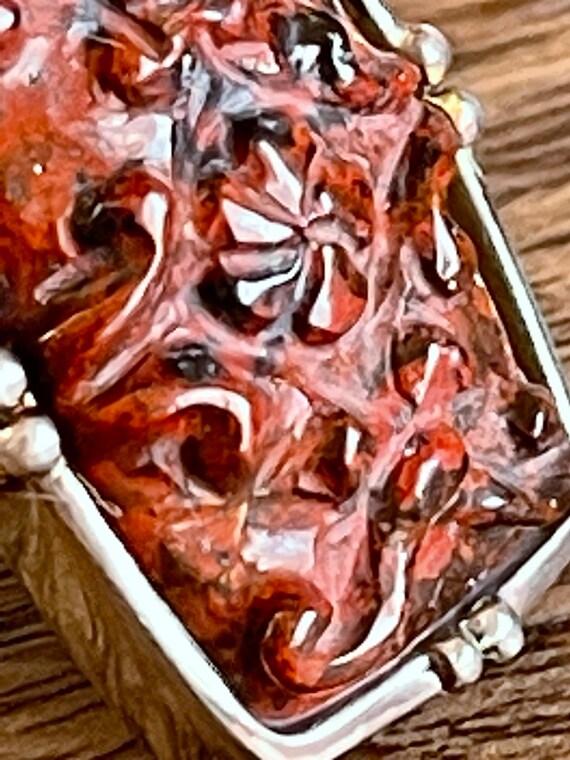 Beautiful Carved Floral Red Black Jasper Asian Mi… - image 9