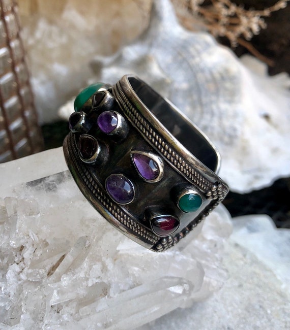 Beautiful Muiltistone Amethyst Green Stone Sterli… - image 3