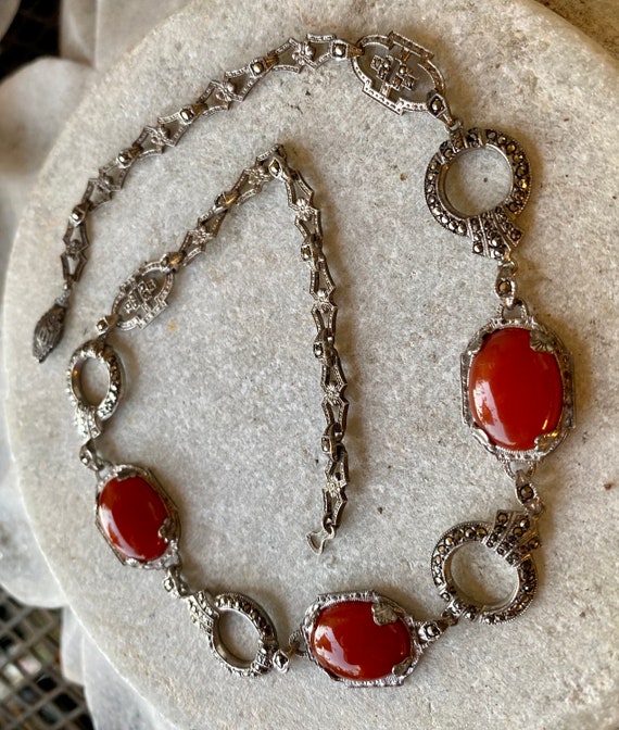 Stunning Circa 1920s Art Deco Carnelian Sterling … - image 3