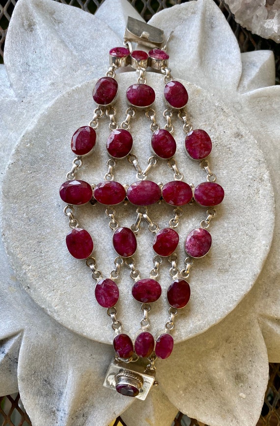 Raw Ruby Sterling Silver Bold Beautiful Festoon V… - image 2