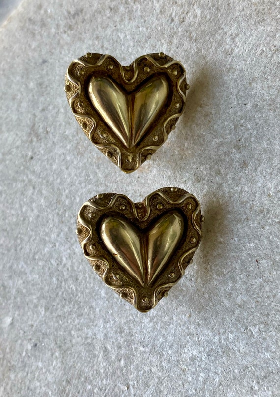 Gold Gilt Sterling Silver Heart French Back Vinta… - image 2