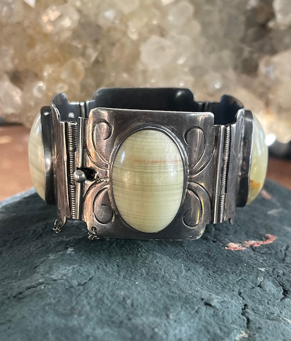 Amazing Heavy Sterling Silver Green Onyx Antique … - image 1