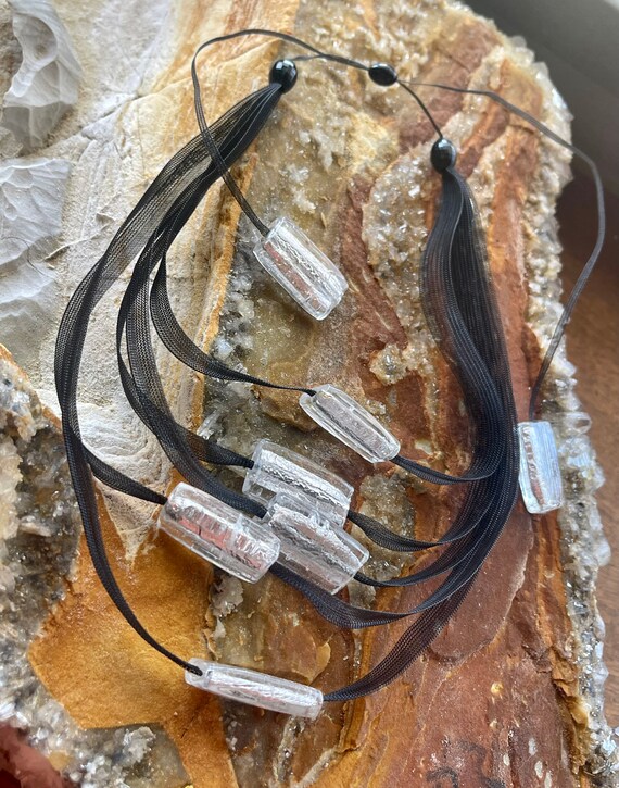 Italian Silver Foil Art Glass Black Bib Vintage F… - image 9