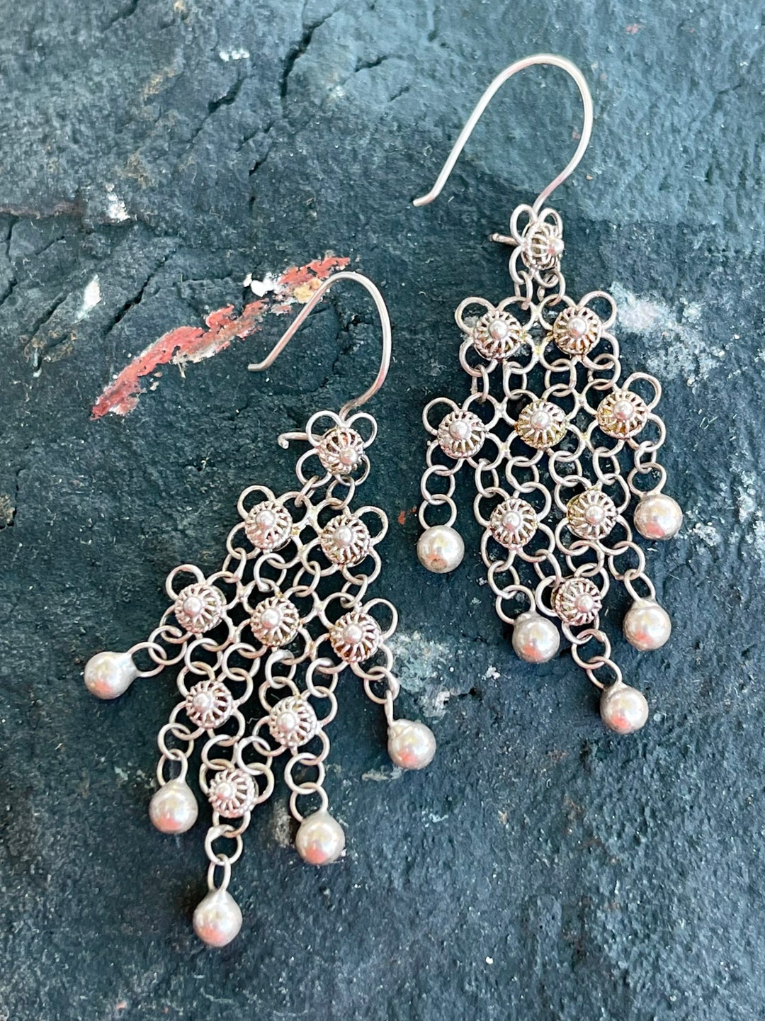 Sterling Silver Tribal Chainmail Loong Vintage Earrings - Etsy