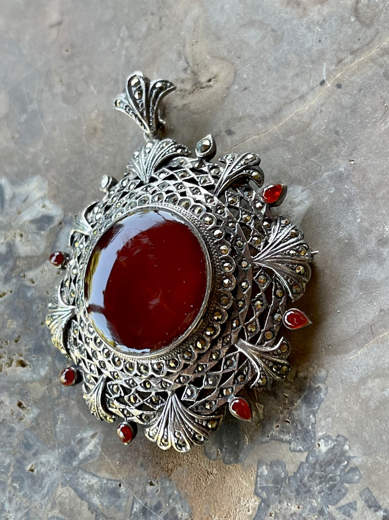 Art Deco Sterling Silver Marcasite Carnelian Vintage Antique Art Deco ...