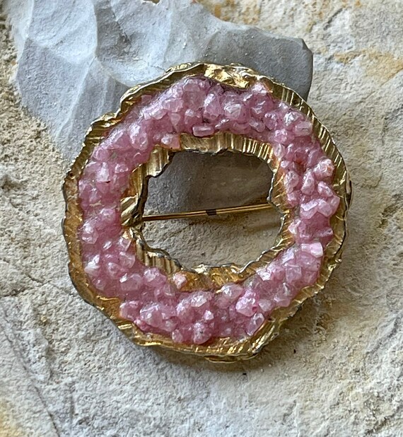 Brutalist Wearable Art Gold POP Pink Stone Resin … - image 5