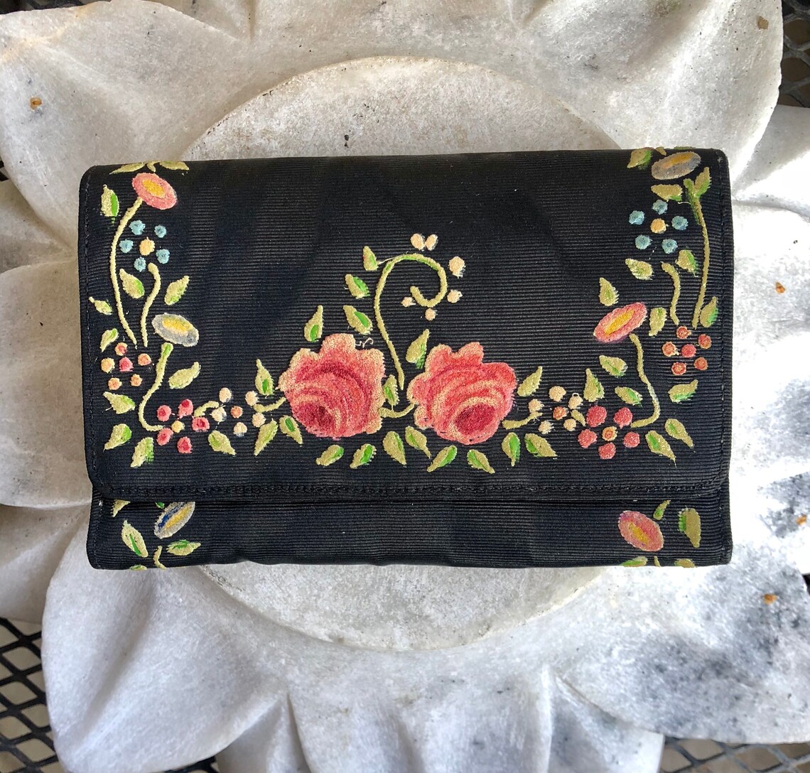 Most Beautiful 1930s Hand Wrist Bag Black Silk Embroidered | Etsy