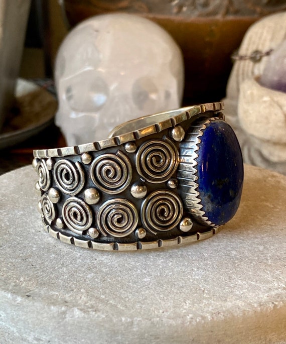 Bold Beautiful Tribal Heavy Sterling Silver Blue … - image 10