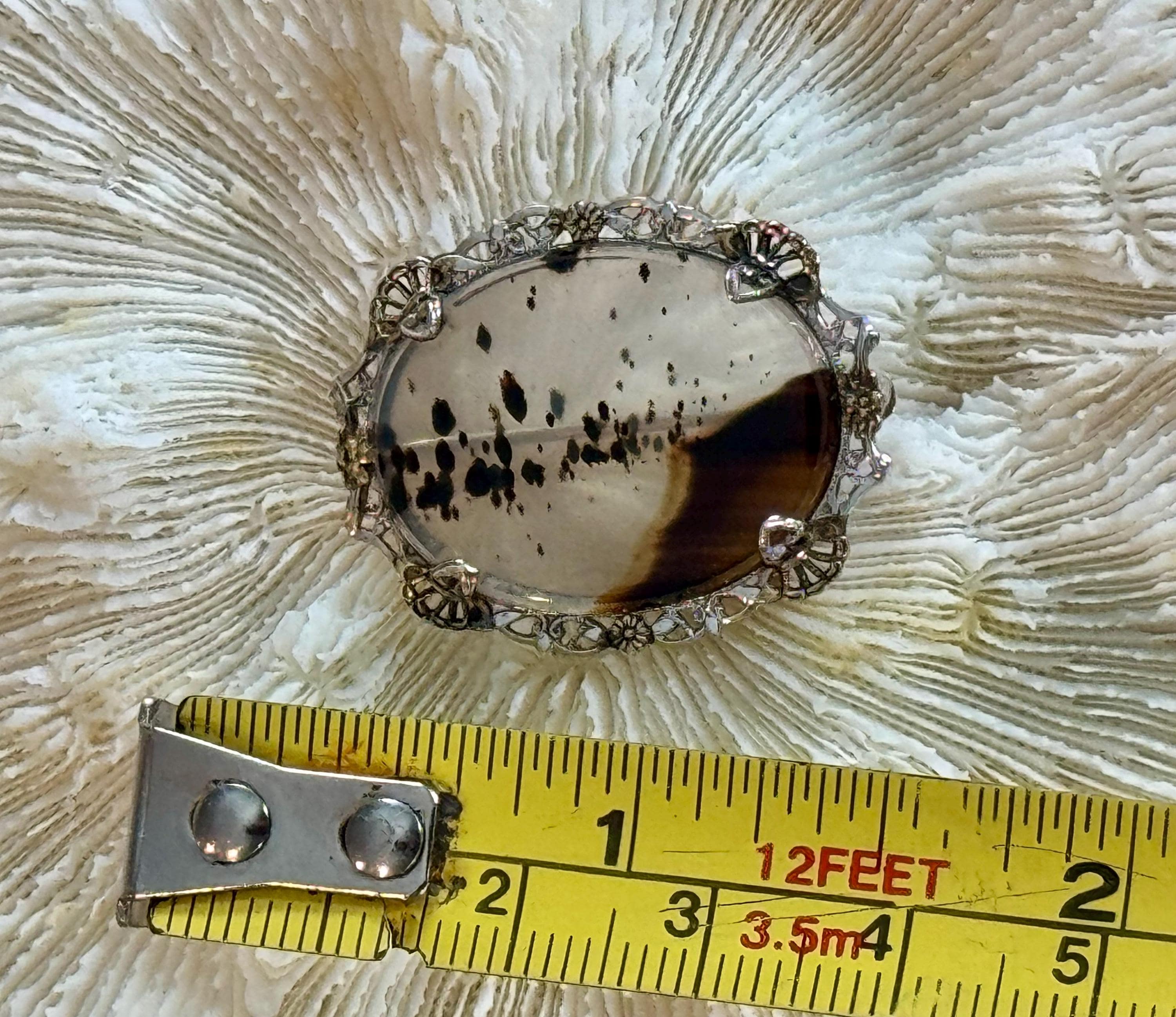 Broche Ancienne Art Déco En Argent Massif Sterling - Pierre D'agate - Marque Leroyer - Occasion Vintage