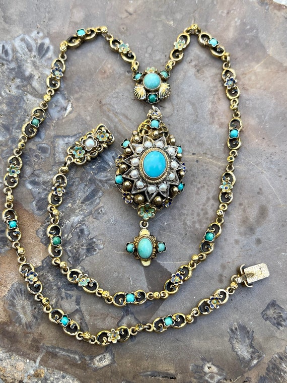 Austro Hungarian Persian Turquoise Baby Pearl Gol… - image 1