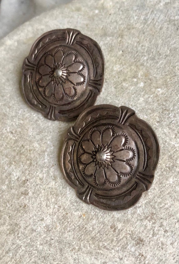 Old Native American Stamped Concho Vintage Earrin… - image 1