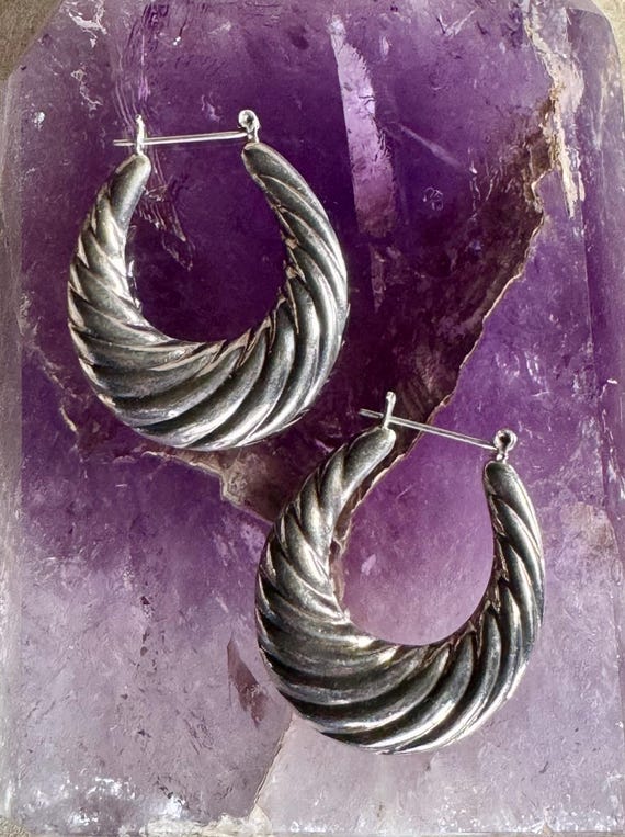 1970s Large Chunky Fanned Puffed Sterling Silver … - image 7