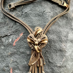 Victorian Inspired Brass Festoon Vintage Desinger Bib Necklace Singed