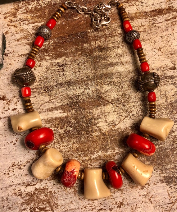 Beautiful Gold and Red Coral Tribal Silver Vintag… - image 2