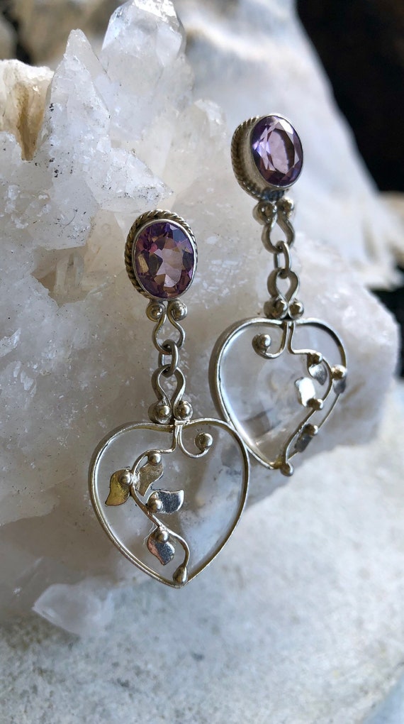 Beautiful Sterling Silver Rock Crystal Heart Purp… - image 3