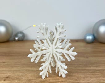 Modern snowflake Christmas ornament | 3D printed snowflake 7 x 8 cm | Minimalist Christmas tree decoration | Individually & in sets (3, 6, or 12)