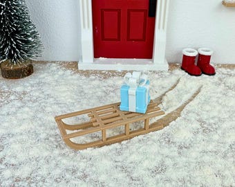 Wichtel Schlitten Mini | Miniatur Holzoptik Schlitten für Wichtel | Wichtel Zubehör Weihnachten Advent Wichtelwelt
