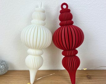 Modern Christmas drop ornaments | Elegant Christmas tree decorations 12 cm | 3D printed ornaments in Scandi style | Individually & as a set (3.6)