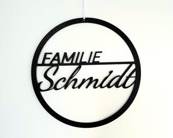 Personalized family door sign – with ribbon | Modern family sign with name | Elegant – simple – modern | 12 colors