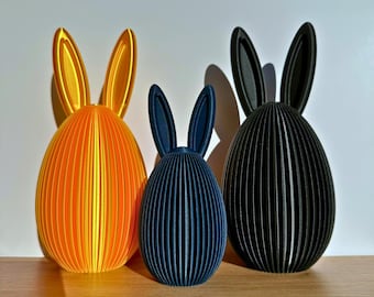 Minimalist Easter eggs with bunny ears – 3D-printed Easter decorations – Modern Easter bunnies – Japandi style – Sustainable spring decorations