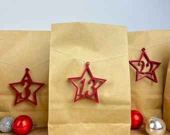 Advent calendar stars numbers 1–24 | Christmas decorations for advent calendars and decorations | 3D printed stars 6.5 cm | Modern and sustainable