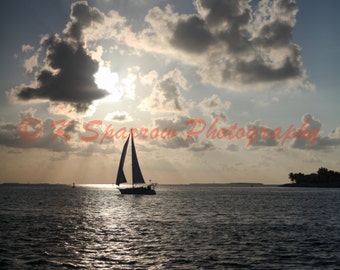 Key West, Florida, Photograph, Beach, Ocean, Sailboat, Mallory Square, Sunset