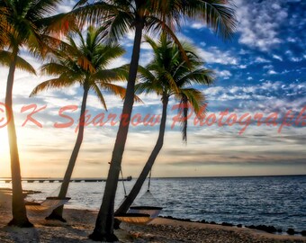 Key West, Florida, Photograph, Beach, Ocean, Sunrise, Palm Trees, Hammock, Pier