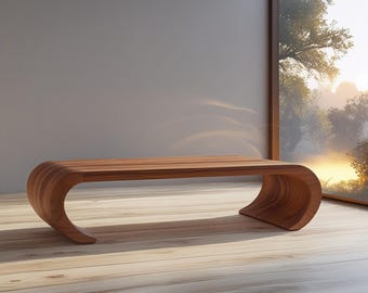 Panca in legno di noce realizzata a mano – Design moderno e minimalista, seduta elegante e dalle linee curve.