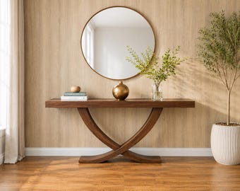 Custom Design Solid Walnut Wood Console Table – Modern "X" Leg Luxury Furniture