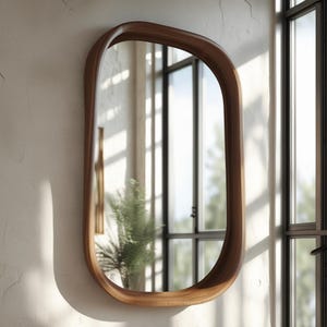 Asymmetrical Wall Mirror: Natural Wood Frame, Modern Home Decor