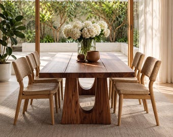 Handmade Solid Walnut Wood Dining Table – Modern Rustic Design