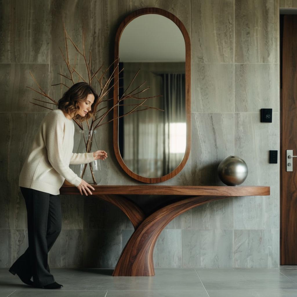 Organic Console Tree Design Walnut Wood Console – Minimal & Organic Design – Natural Solid Wood ...