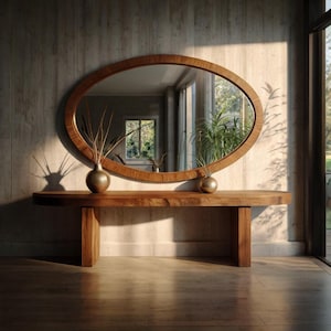 Scandinavian Design, Elegant Entrance Furniture, Minimalist Decor, Real Walnut Wood Wooden Mirror