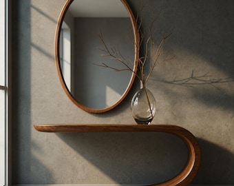 Handmade Solid Walnut Wood Console Table – Modern Minimalist Wooden Entry Table – Organic Curved Design