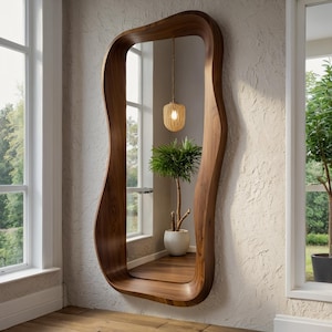 Organic Wavy Wood Framed Mirror: Handmade Wall Decor