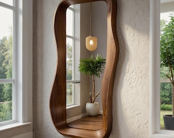 Organic Wavy Wood Framed Mirror: Handmade Wall Decor